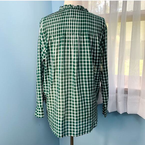 J. Crew Green Gingham Windowpane Popover Pintuck Top Size 6 - Picture 5 of 7